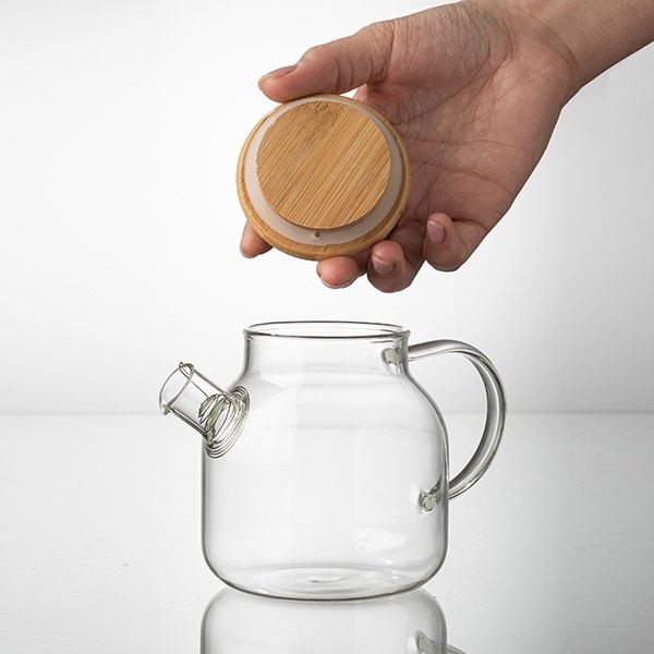 Стеклянный заварочный чайник «Проотель» с бамбуковой крышкой (объем 0,5 л)