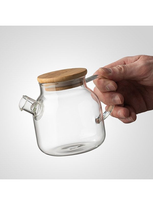 Стеклянный заварочный чайник «Проотель» с бамбуковой крышкой (объем 0,5 л)