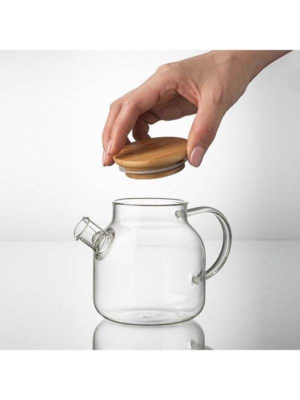 Стеклянный заварочный чайник «Проотель» с бамбуковой крышкой (объем 0,5 л)