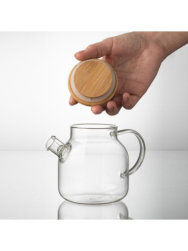 Стеклянный заварочный чайник «Проотель» с бамбуковой крышкой (объем 0,5 л)
