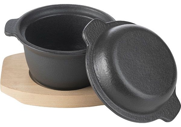 Горшок для запекания «Эмбер Каст Мэтт»;чугун,дерево;300мл;D=115,H=65мм;черный,св. дерево