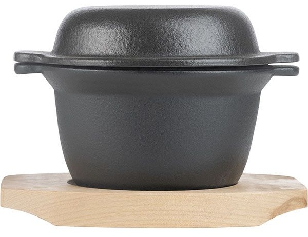 Горшок для запекания «Эмбер Каст Мэтт»;чугун,дерево;300мл;D=115,H=65мм;черный,св. дерево