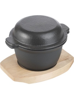 Горшок для запекания «Эмбер Каст Мэтт»;чугун,дерево;300мл;D=115,H=65мм;черный,св. дерево