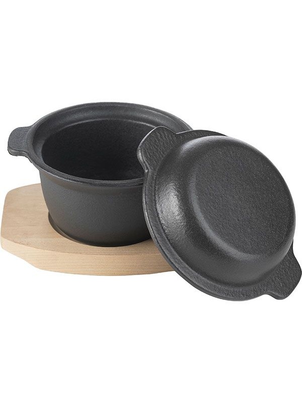 Горшок для запекания «Эмбер Каст Мэтт»;чугун,дерево;300мл;D=115,H=65мм;черный,св. дерево