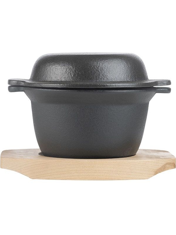 Горшок для запекания «Эмбер Каст Мэтт»;чугун,дерево;300мл;D=115,H=65мм;черный,св. дерево