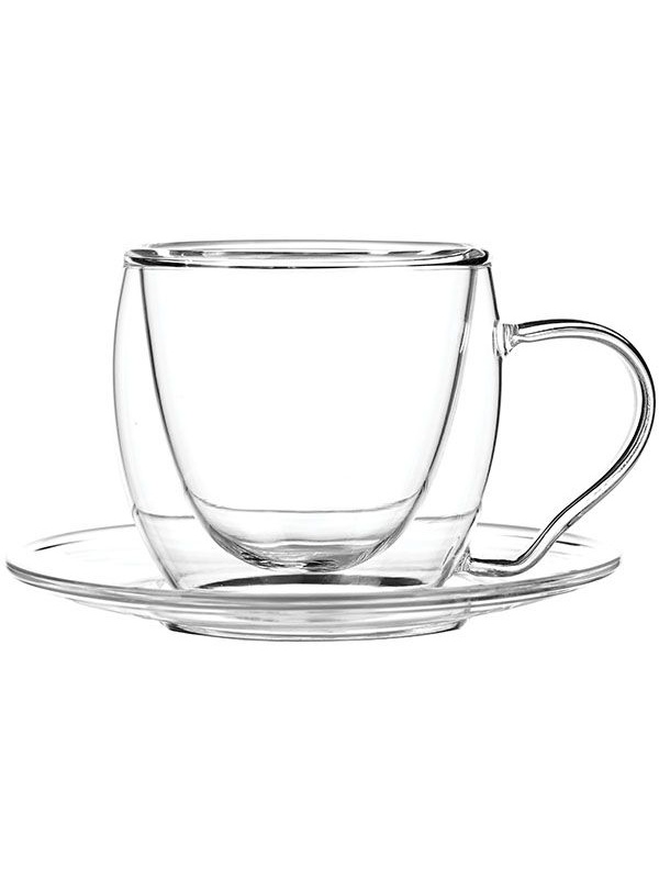 Кофейная пара «Проотель» двойные стенки;термост.стекло;100мл;D=110,H=55мм;прозр.