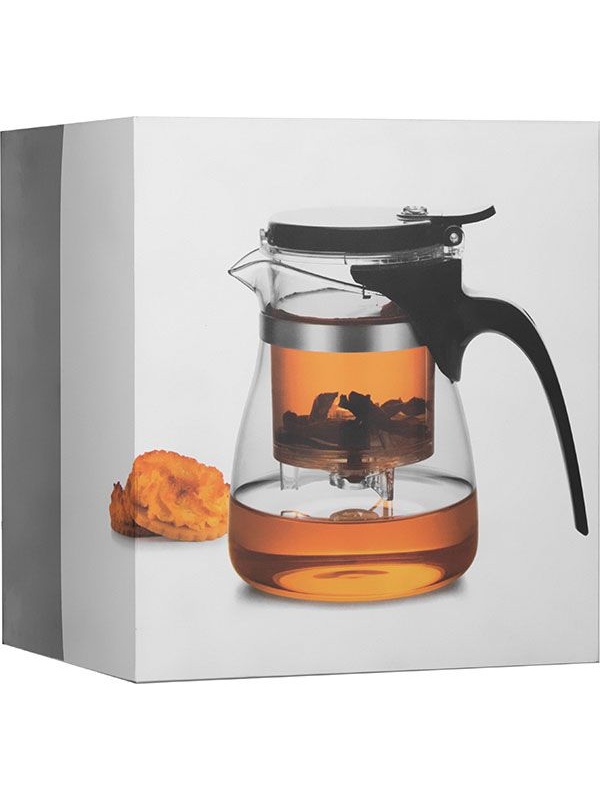 Чайник заварочный «Гунфу» с фильтром;термост.стекло,поликарбонат;0,6л;D=10,H=14,5,L=14см;прозр.