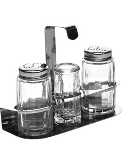 Набор для специй со стаканом для зубочисток на подставке;сталь нерж.,стекло;50мл;,H=100,L=140,B=51мм