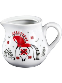 Молочник «Мезень» Классик Кони;фарфор;130мл;D=71/94,H=69мм;белый,красный
