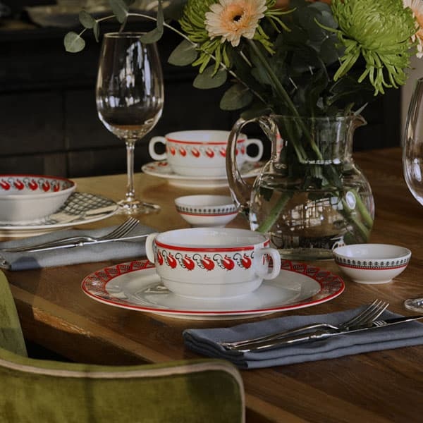 Розетка «Мезень» Классический Веточка;фарфор;80мл;D=86,H=35мм;белый,красный