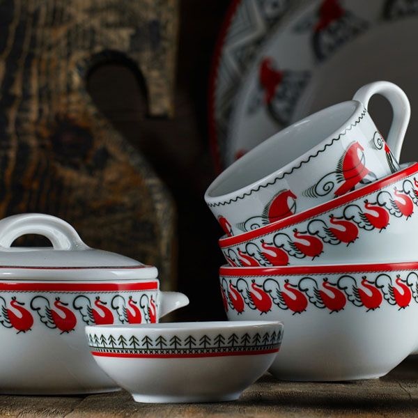 Розетка «Мезень» Классический Веточка;фарфор;80мл;D=86,H=35мм;белый,красный