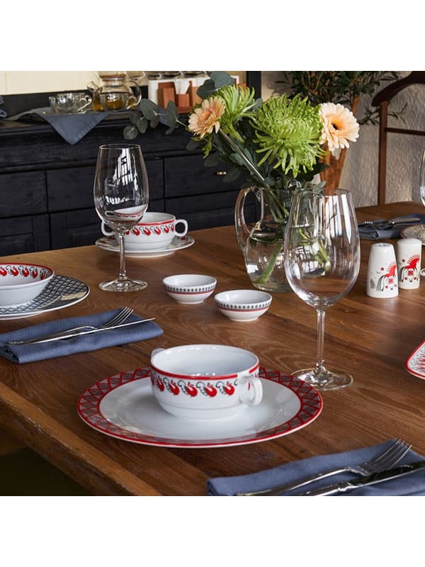 Розетка «Мезень» Классический Веточка;фарфор;80мл;D=86,H=35мм;белый,красный