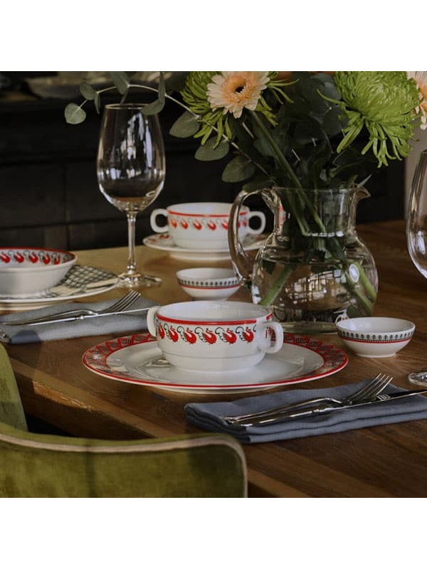 Розетка «Мезень» Классический Веточка;фарфор;80мл;D=86,H=35мм;белый,красный