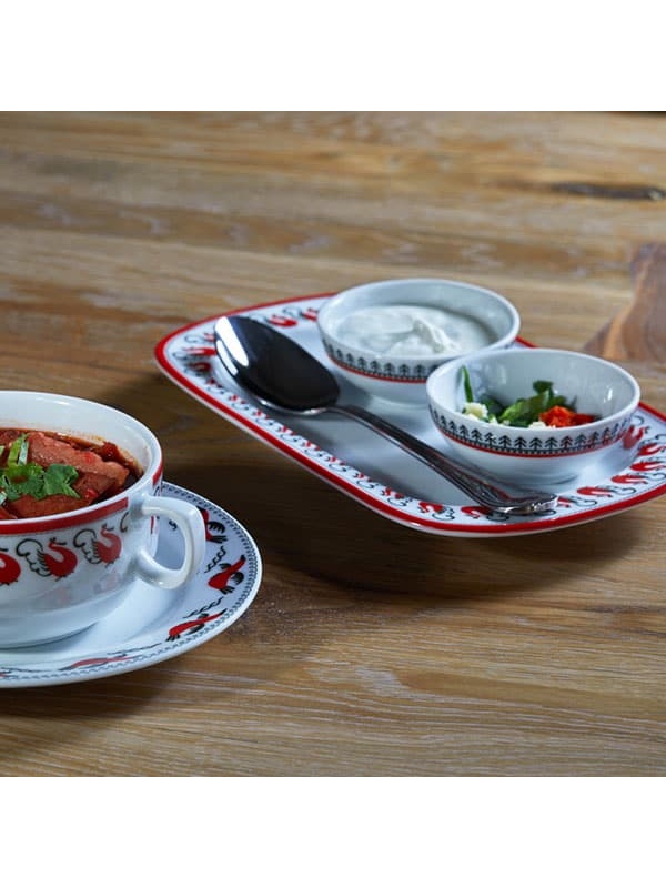 Розетка «Мезень» Классический Веточка;фарфор;80мл;D=86,H=35мм;белый,красный