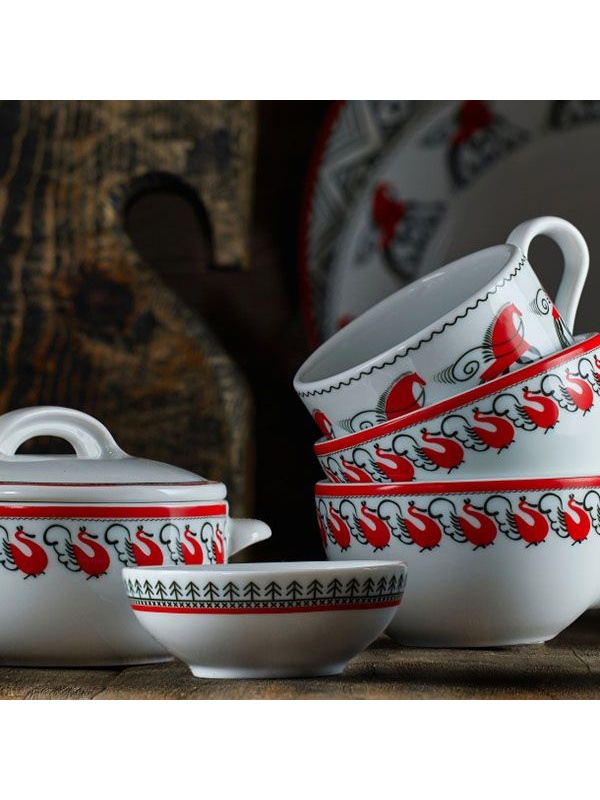 Розетка «Мезень» Классический Веточка;фарфор;80мл;D=86,H=35мм;белый,красный