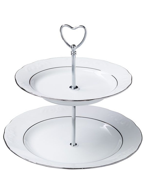 Этажерка «Надежда» 2-ярусная;фарфор;D=24/20,H=22,5см;белый,серебрян.