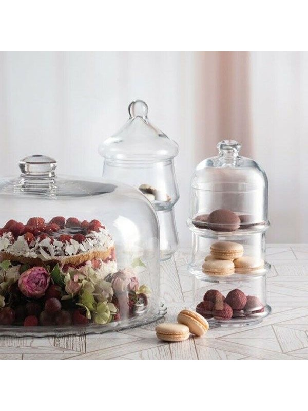 Набор емкостей для десерта «Вилла» с крышкой[3шт];стекло;0,505л;D=94/118,H=261мм;прозр.