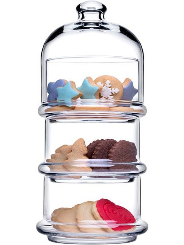 Набор емкостей для десерта «Вилла» с крышкой[3шт];стекло;0,505л;D=94/118,H=261мм;прозр.