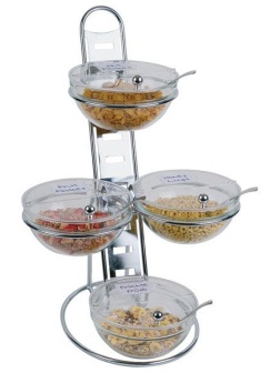 Этажерка + 4 салатника с крышками;сталь нерж.,стекло;D=23,H=66,5,L=45,B=49см;металлич.,прозр.