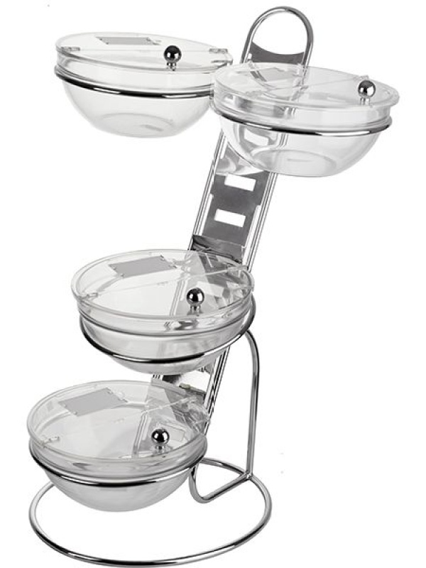 Этажерка + 4 салатника с крышками;сталь нерж.,стекло;D=23,H=66,5,L=45,B=49см;металлич.,прозр.