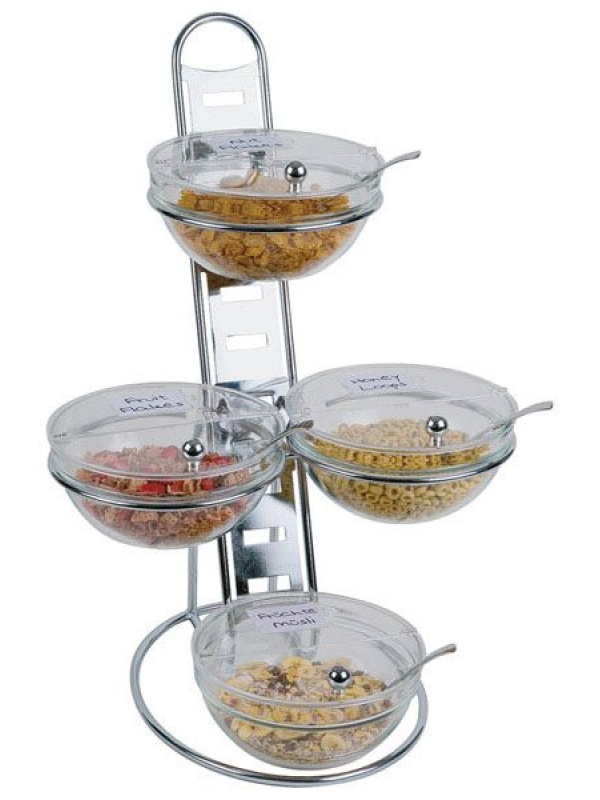 Этажерка + 4 салатника с крышками;сталь нерж.,стекло;D=23,H=66,5,L=45,B=49см;металлич.,прозр.