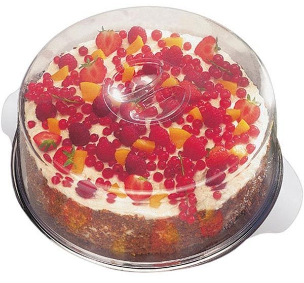 Тортовница с колпаком;сталь,пластик;D=30,H=11см;прозр.,металлич.