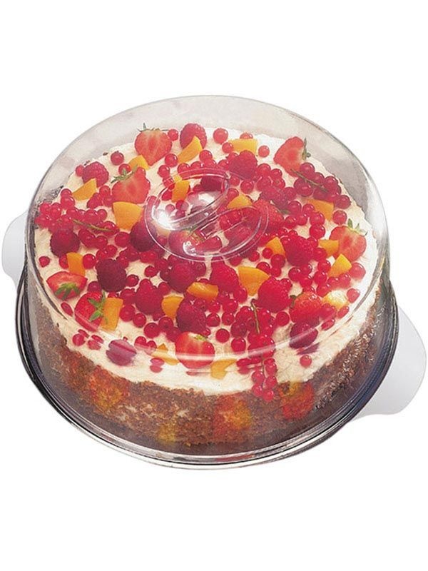 Тортовница с колпаком;сталь,пластик;D=30,H=11см;прозр.,металлич.