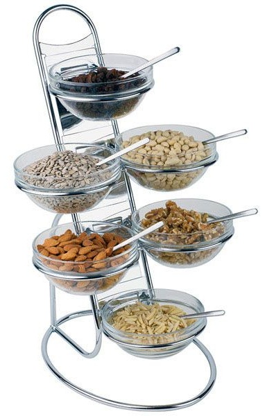 Этажерка + 6 салатников без крышек.;сталь хромир.,стекло;D=14,H=48,L=33,B=29,5см
