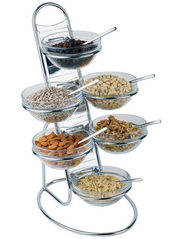 Этажерка + 6 салатников без крышек.;сталь хромир.,стекло;D=14,H=48,L=33,B=29,5см