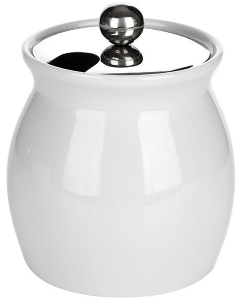 Банка с крышкой;фарфор,сталь нерж.;0,8л;D=13,H=13см;белый,металлич.