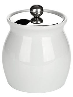 Банка с крышкой;фарфор,сталь нерж.;0,8л;D=13,H=13см;белый,металлич.