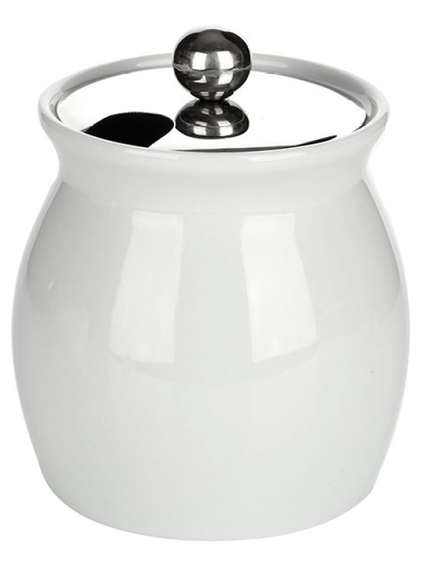 Банка с крышкой;фарфор,сталь нерж.;0,8л;D=13,H=13см;белый,металлич.