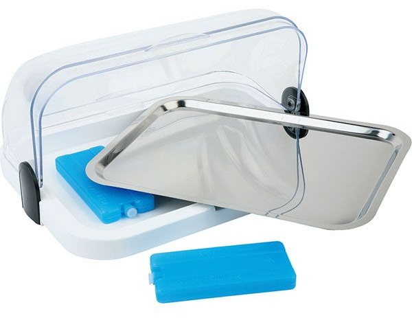 Поднос сервировочный с охл.эл-том;сталь нерж.,пластик;,H=20,5,L=44,B=32см;белый