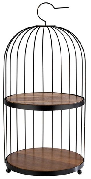 Этажерка 2-х ярусная «Бёрдкейдж»;металл,акация;D=26,H=54см;черный,коричнев.