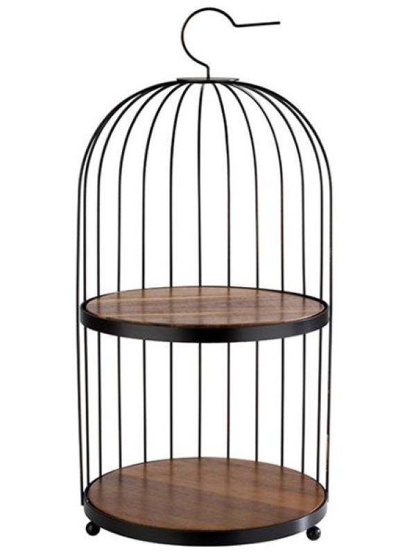 Этажерка 2-х ярусная «Бёрдкейдж»;металл,акация;D=26,H=54см;черный,коричнев.