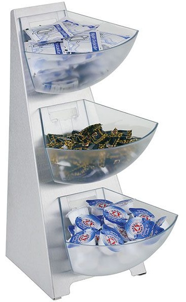 Этажерка на  3 емкости чашки съемные;сталь,поликарбонат;1л;,H=41,L=21,B=16см;металлич.,прозр.