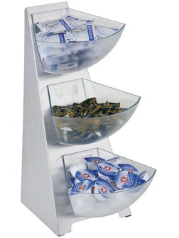 Этажерка на  3 емкости чашки съемные;сталь,поликарбонат;1л;,H=41,L=21,B=16см;металлич.,прозр.