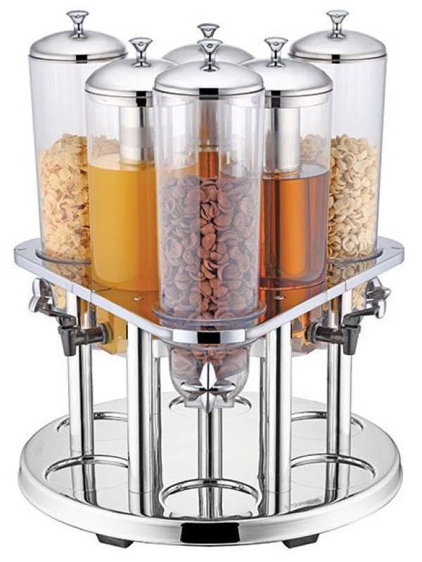 Диспенсер для холодных напитков и мюсли 6 емкостей;поликарбонат;3л;,H=60,L=54,B=54см