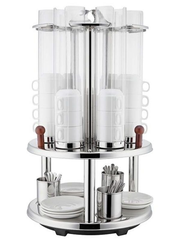 Диспенсер 2х ярусн.д/чашек и стол.приборов;сталь нерж.,поликарбонат;,H=65,L=40,B=40см