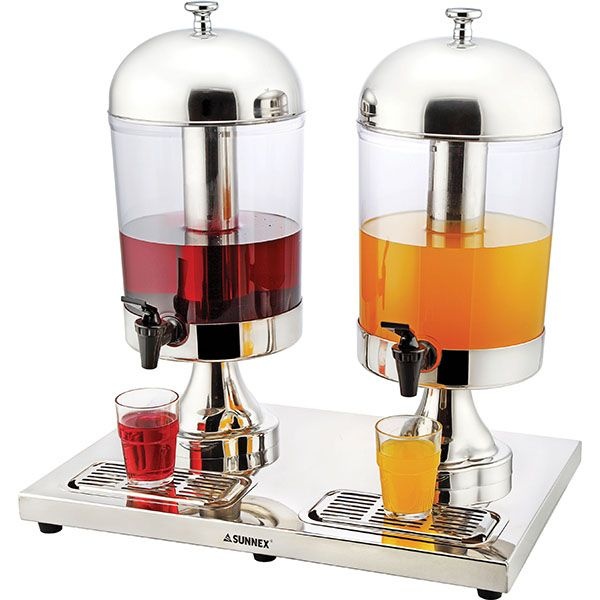 Диспенсер для холодных напитков двойной;поликарбонат,сталь;8л;,H=55,L=36,B=54см;металлич.,прозр.