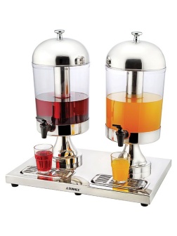 Диспенсер для холодных напитков двойной;поликарбонат,сталь;8л;,H=55,L=36,B=54см;металлич.,прозр.