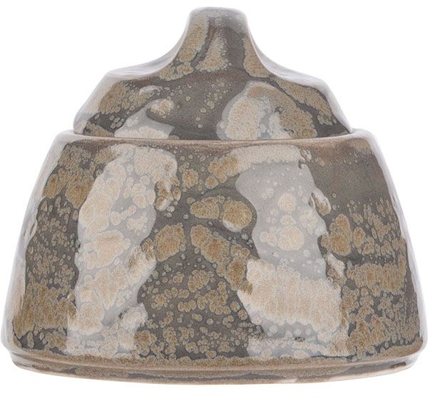 Сахарница «Революшн Гранит» с крышкой;фарфор;200мл;D=75,H=85мм;серый,коричнев.