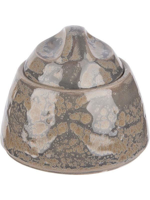 Сахарница «Революшн Гранит» с крышкой;фарфор;200мл;D=75,H=85мм;серый,коричнев.