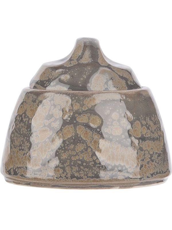 Сахарница «Революшн Гранит» с крышкой;фарфор;200мл;D=75,H=85мм;серый,коричнев.