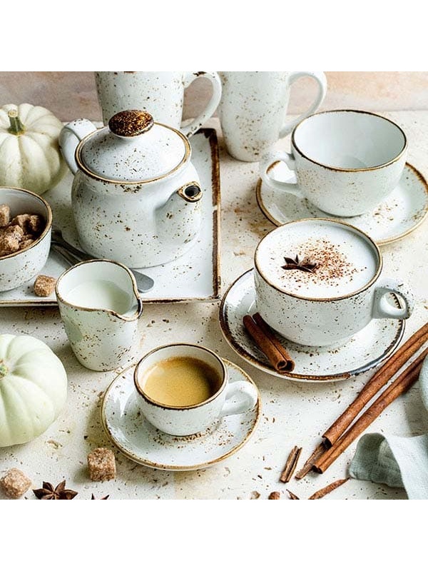 Молочник «Крафт Вайт»;фарфор;85мл;D=58,H=720,L=75мм;белый,коричнев.