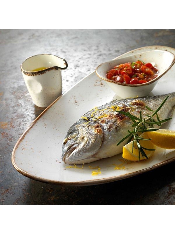 Молочник «Крафт Вайт»;фарфор;85мл;D=58,H=720,L=75мм;белый,коричнев.