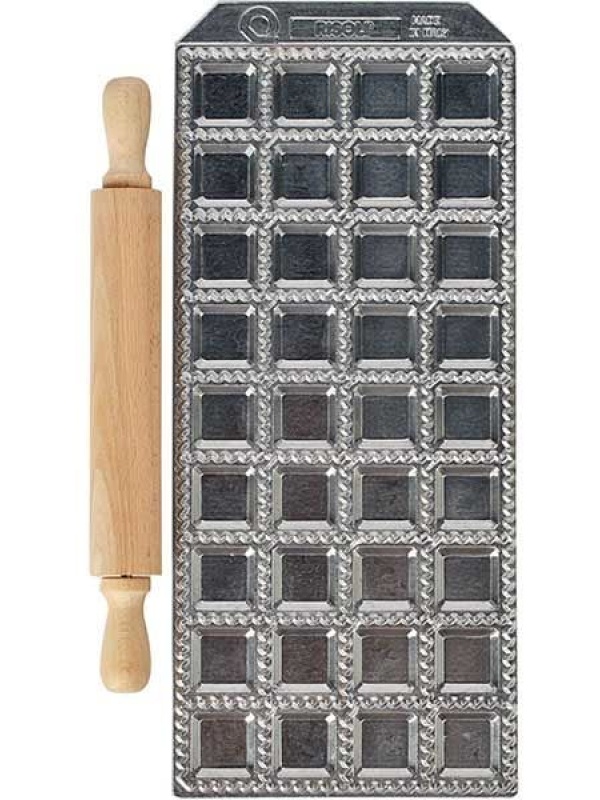 Форма для равиоли 2,5х2,5см со скалкой[36шт];алюм.литой,дерево;,H=15,L=310,B=135мм