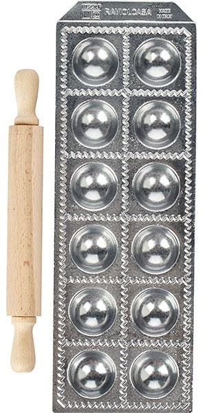 Форма для равиоли со скалкой[12шт];алюм.литой,дерево;D=37,H=15,L=330,B=115мм