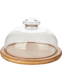 Поднос д/сыра с крыш.;бамбук,стекло;D=16/20,H=11см;прозр.,св. дерево