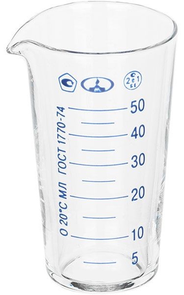 Мензурка ТС ГОСТ-1770-74;стекло;50мл;D=45,H=85мм;прозр.